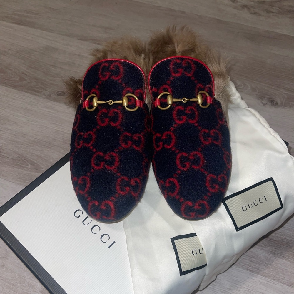 Gucci GG fur slippers